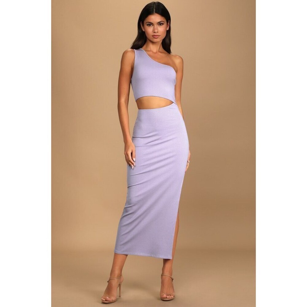 Lulus Spice Things Up Lavender Ribbed One-shoulder Cutout Midi Dress Purple
